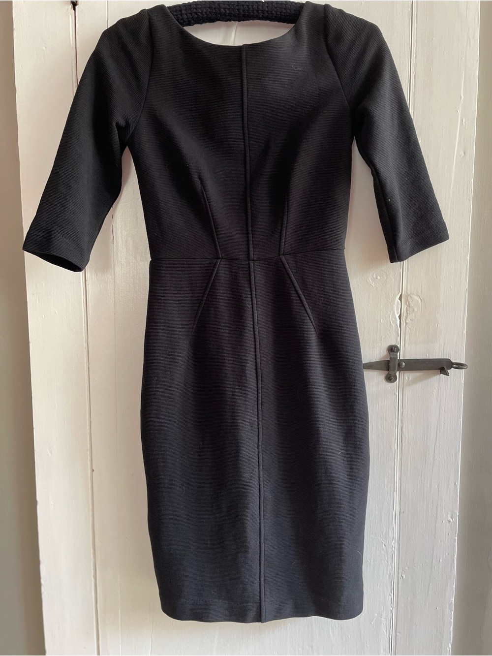 Boden Classic Black Dart Sheath Dress 3/4 sleeve Ottoman Fabric Knee Length 2P